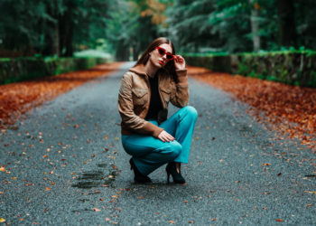 Girl with shades in autumn colours